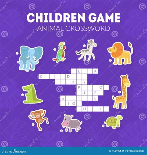 Animal Crossword, Childrens Educational Game with Exotic African