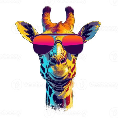 Watercolor Giraffe Wearing Sunglasses Ai Generated Png