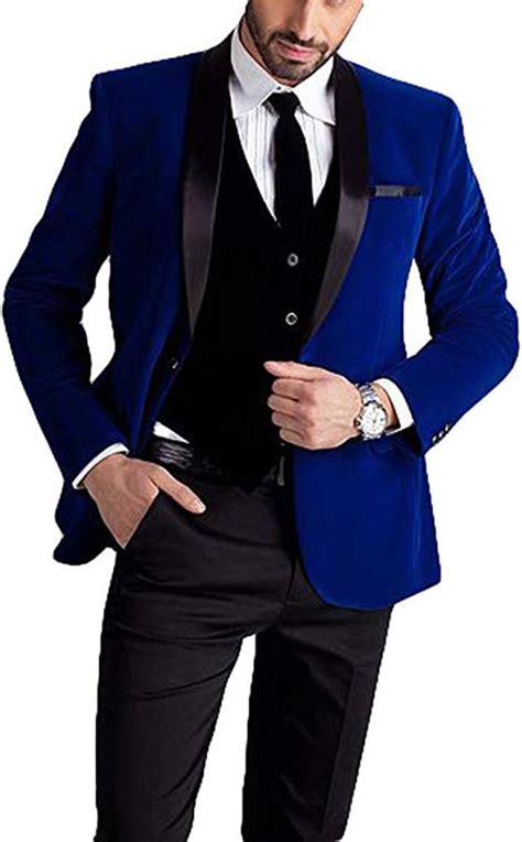 Abruzzomaster Mens One Button Royal Blue Suit Velvet Jacket Black Vest