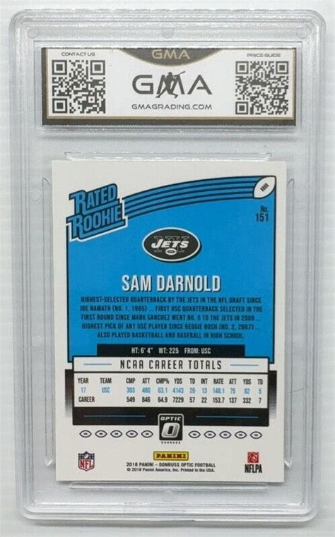 2018 Donruss Optic Sam Darnold Rated Rookie Card RC 151 GMA 10 GEM