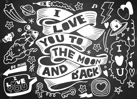 Premium Vector I Love You To The Moon And Back Handdrawn Lettering Quote With Galaxy