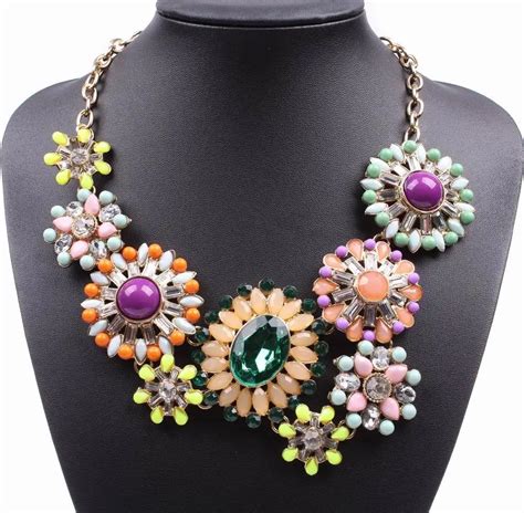 Fashion 2019 Colorful Crystal Bead Chunky Pendant Gold Color Chain