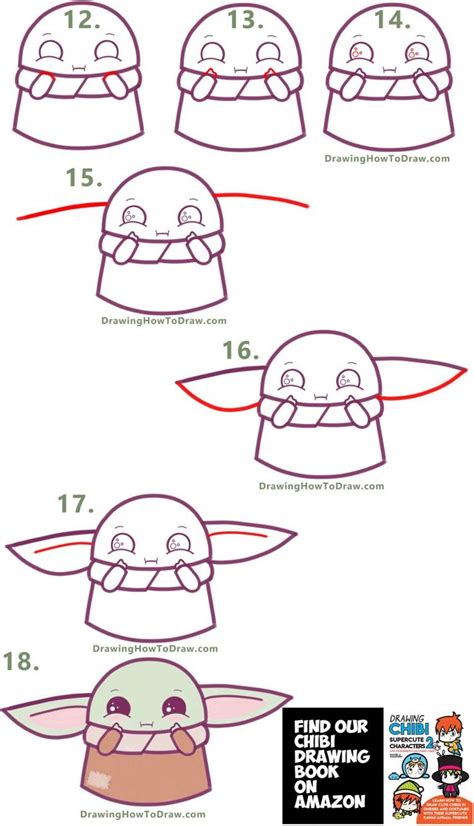 How To Draw A Cute Cartoon Baby Yoda Kawaii Chibi Easy Step By Step