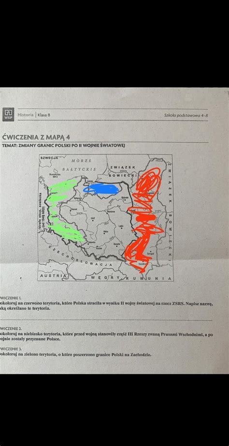 Temat Zmiany Granic Polski Po Ii Wojnie Wiczenie Pokoloruj Na