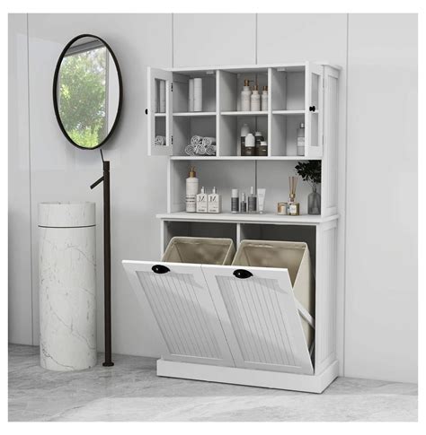 Superwum Tall Tilt Out Double Doors Laundry Cabinet Hamper Large Pull Out Laundry Room Storage