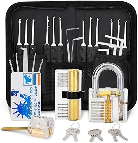 34 Pieces Lock Pick Set - Credit Card Size Lock Picking Tool Kit with 3 Clear Padlock, Manual ...