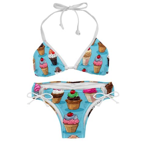 Ice Cream Women S One Piece Swimsuit Bikini Set With Detachable Sponge And Adjustable Strap Two