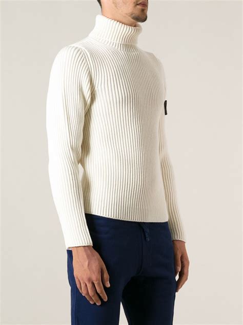 Lyst Stone Island Ribbed Sweater In White For Men