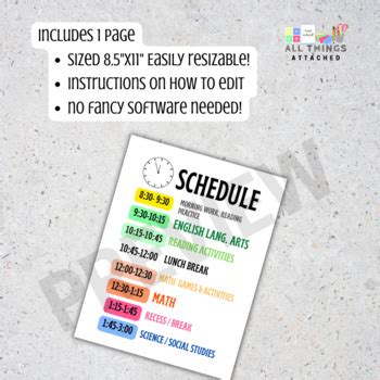 Editable Class Schedule | Visual Daily Schedule Template | Classroom ...