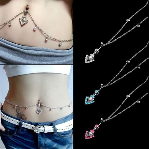 Rhinestone Navel Ring Belly Button Bar Waist Chain Dangle Body Piercing