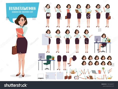 Businesswoman Character Creation Vector Set Business Vetor Stock