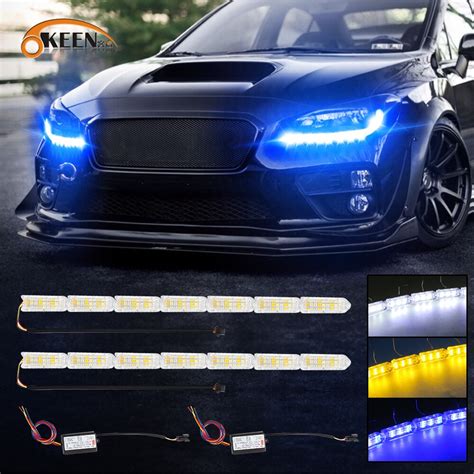 Okeen Pcs Color Led Car Daytime Running Lights Strip With Dynamic