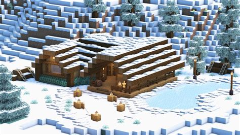 Minecraft Tutorial How To Build An Ice Rink Bar Snowy Taiga Biome 🦌 Cute Minecraft Houses