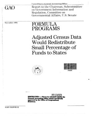 Fillable Online Gao GGD 92 12 Formula Programs Government Operations