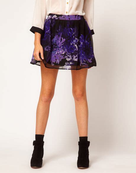 Asos Collection Skater Skirt In Floral Print In Purple Multi Lyst