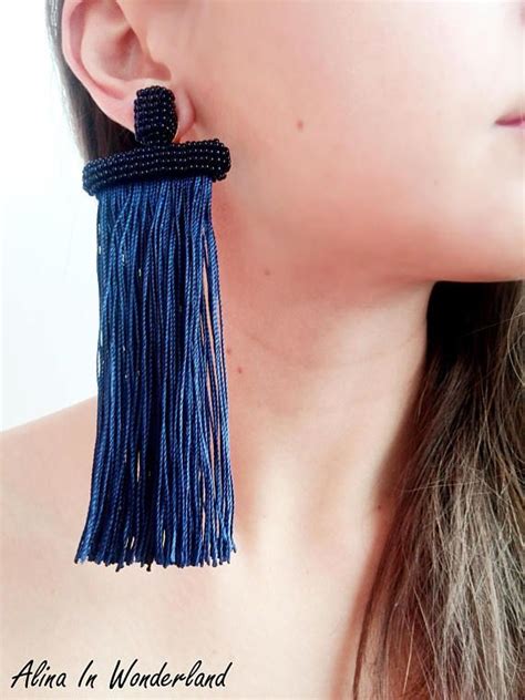 Blue Tassel Earrings Oscar De La Renta Earrings Statement Etsy Blue