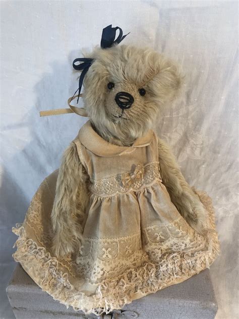 Handmade Mohair Teddy Bear In Vintage Lace Dress Mohair Teddy Bear