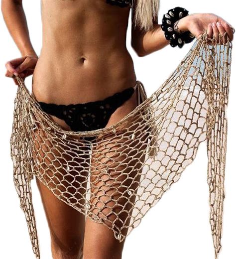 Amazon Women S Flowy Net Hollow Out Crochet Triangle Bikini Swimsuit Cover Up Wrap Scarf