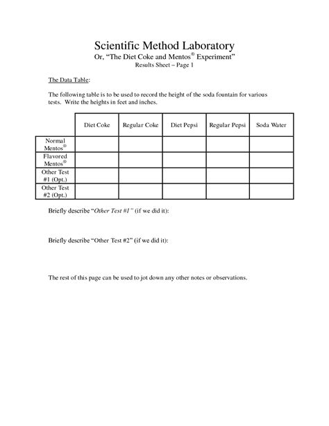 Mentos And Coke Experiment Worksheet