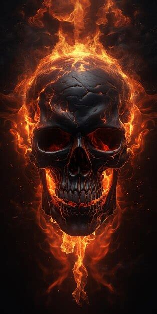 Premium AI Image | Black skull in fire flames HD wallpaper