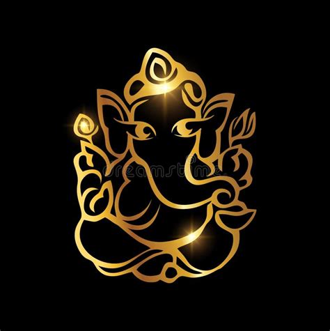 Golden Ganesh Puja Ganesh Chaturthi Sign Stock Vector Illustration