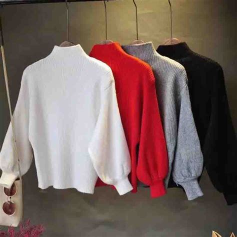 Buy Autumn And Winter Temperament Half Turtleneck Lantern Sleeve Short