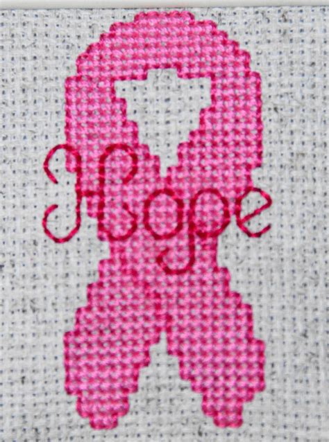 Breast Cancer Pink Ribbon Cross Stitch Framed With Hope Or Any Etsy