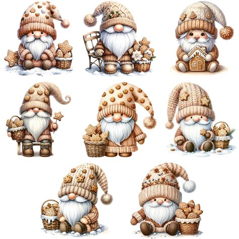 Watercolor Gingerbread Cookie Gnome Clipart PNG Bundle Gingerbread Man