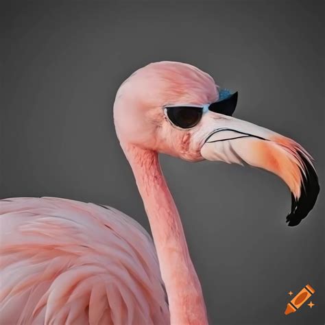 Pink Flamingo Wearing Sunglasses And A Bow Tie On Black Background On