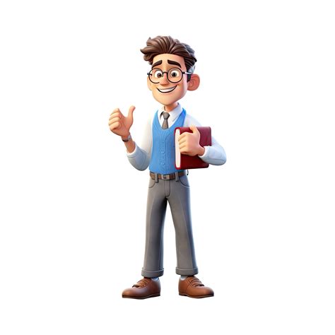 D Cute Cartoon Male Teacher Character On Transparent Background