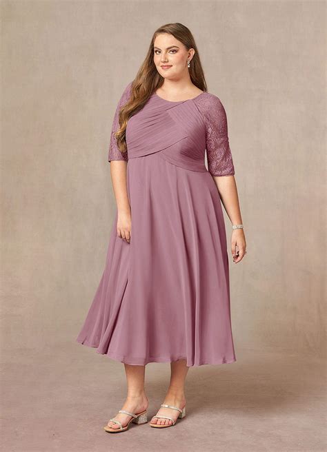 Azazie Dorothea Vintage Mauve A Line Scoop Lace Chiffon Dress Azazie