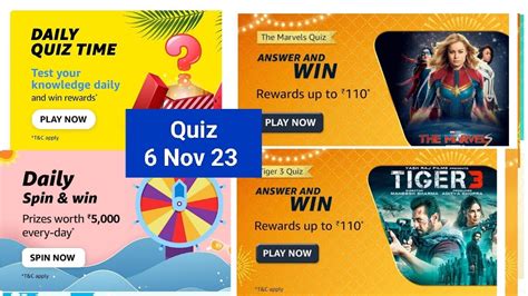 Amazon Quiz Time The Marvels Quiz Tiger 3 Quiz Predict And Win Daily