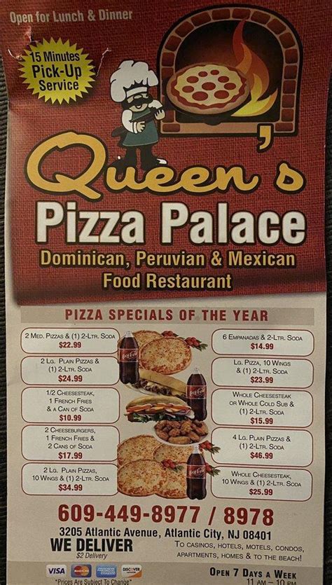 Menu At Queens Pizza Palace Restaurant Atlantic City