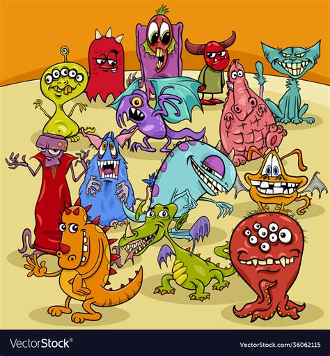 Cartoon Funny Monster Fantasy Characters Group Vector Image