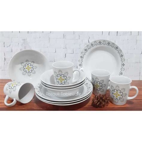 Jual Piring Set Keramik Dinner Set Motif Cadik Isi Pcs Di