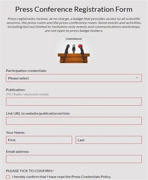 Free Press Conference Registration Form Template