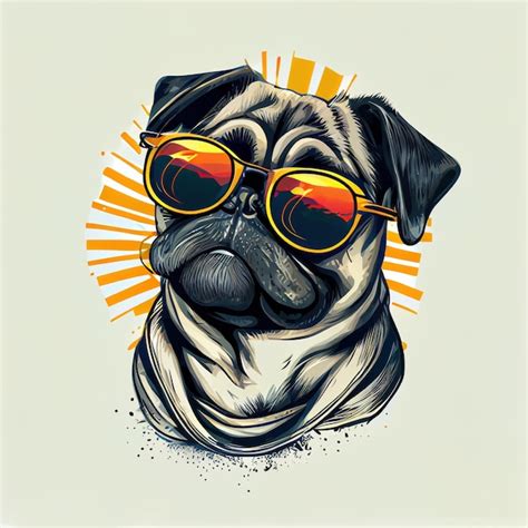 Premium Photo Pug Wearing Sunglasses Looking Happy Retro Cartoon Face