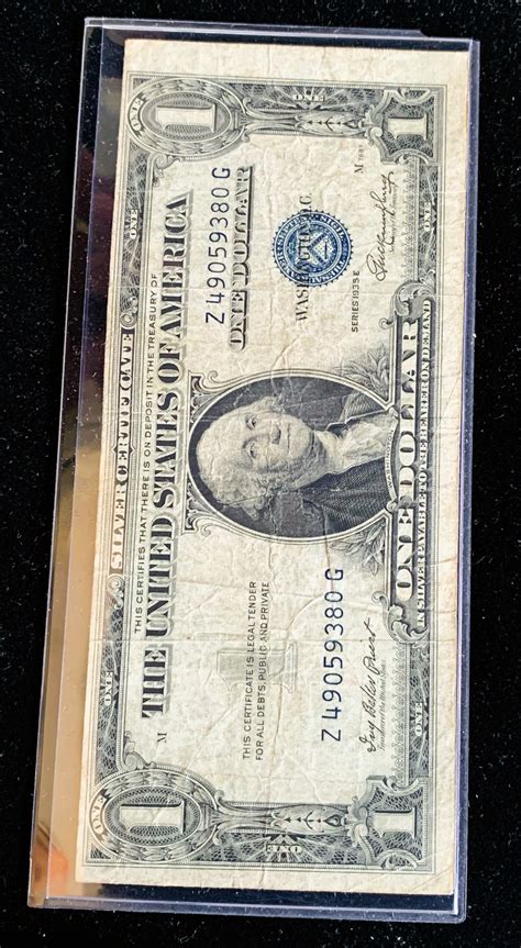 Silver Certificate Series 1935 E One Dollar Note Nice In Sleve Property Room