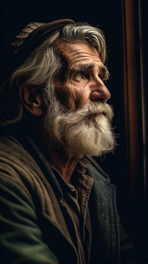 An Old Man Pensively Looking Out The Window Portrait Photography