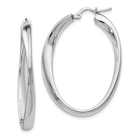 Leslie S Sterling Silver Polished Twisted Oval Hoop Earrings QLE252 EBay