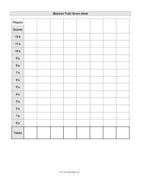 Printable Mexican Train Scoresheet