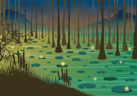 Swamp Night Free Vector 132082 Vector Art At Vecteezy