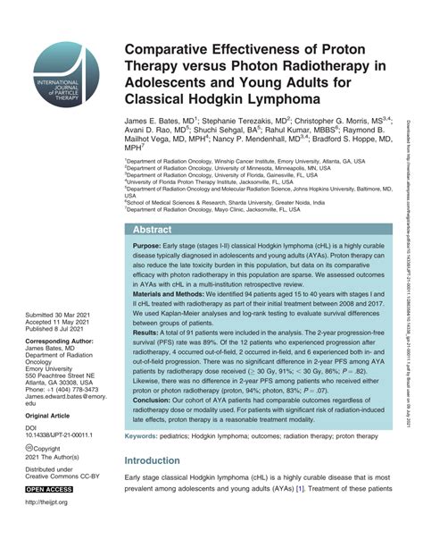 Pdf Comparative Effectiveness Of Proton Therapy Versus Photon Radiotherapy In Adolescents And