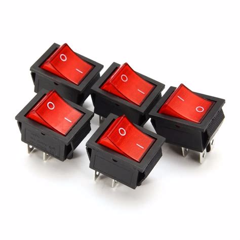 5pcs 4 Pin Red Lamp Light Rocker Switches 2 Position Onoff Boat Rocker