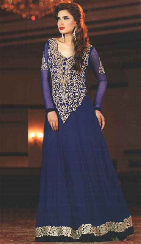 Latest Pakistani Royal Blue Anarkali Frock Churidar Pajama Royal Blue