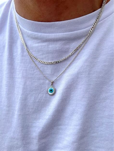 JEWELRY Necklaces Men Necklaces Silver Chain Evil Eye Necklace