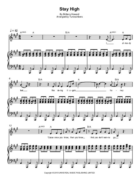 Stay High Arr Tunescribers By Brittany Howard Sheet Music For Piano