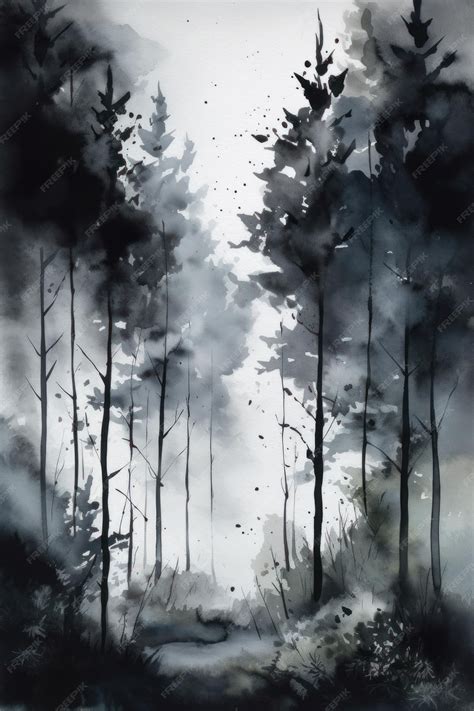 Premium AI Image | Watercolor painting of a forest with a dark ...