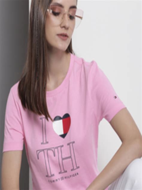 Buy Tommy Hilfiger Women Brand Logo Printed Pure Cotton Slim Fit T Shirt Tshirts For Women