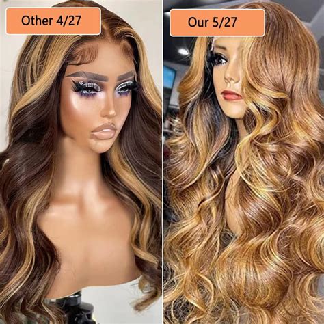 XNJ Highlight Ombre Lace Front Human Hair Wig 5 27 Colored Body Wave Honey Blonde 13x4 HD